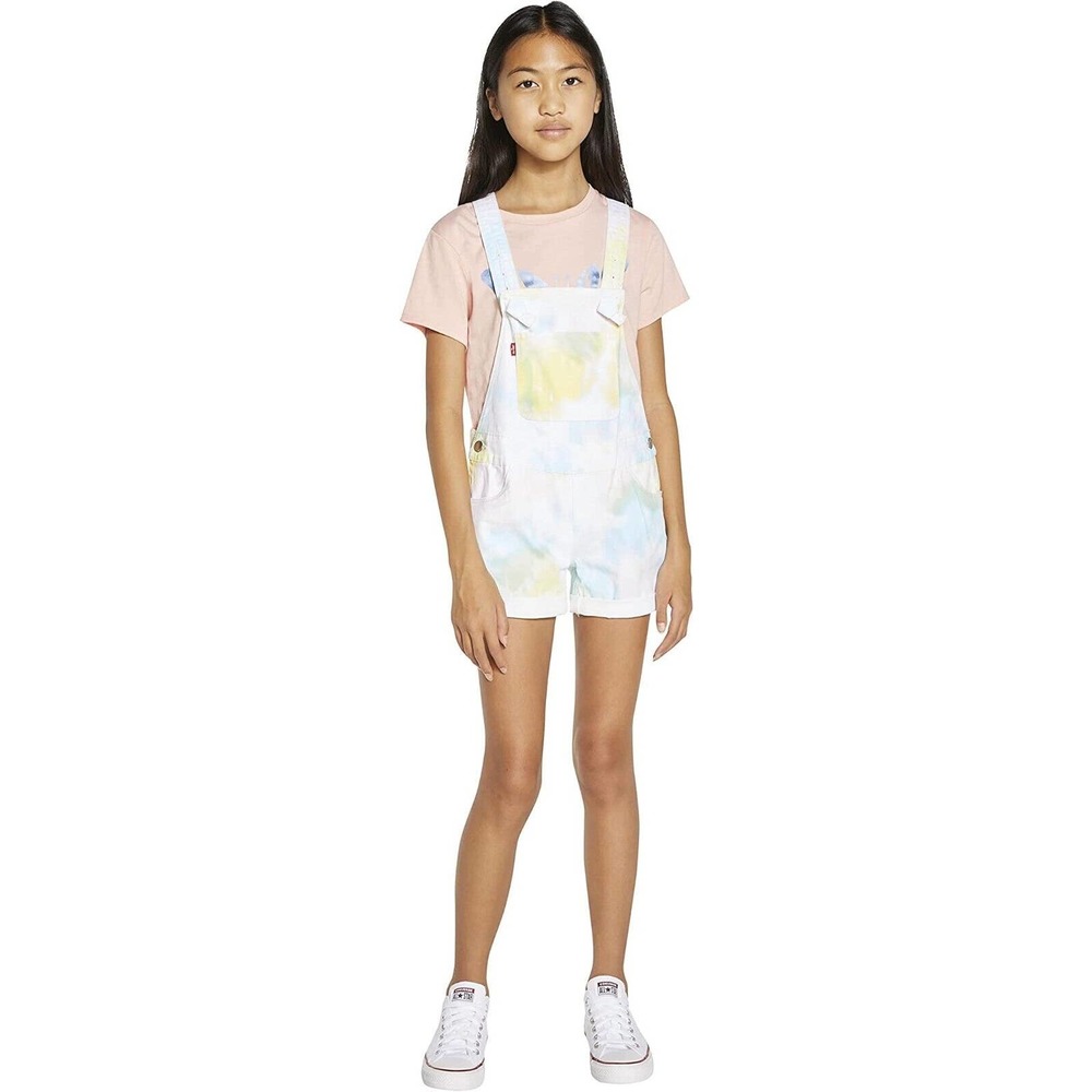 Levi's Girls' Jean Shortalls Sunny Demin Colofull Tie-Dye Short-Overall Size 10